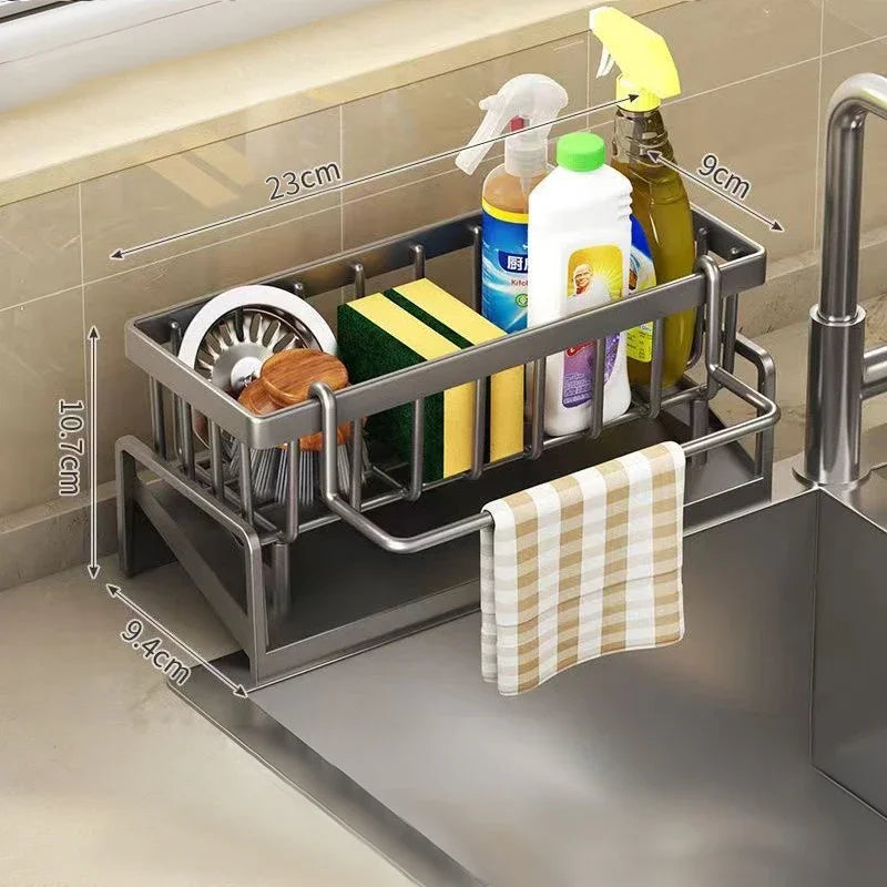 Multifunctional Kitchen Sponge Draining & Storage Rack – Spacious Countertop Organizer for Dish Soap & Rags