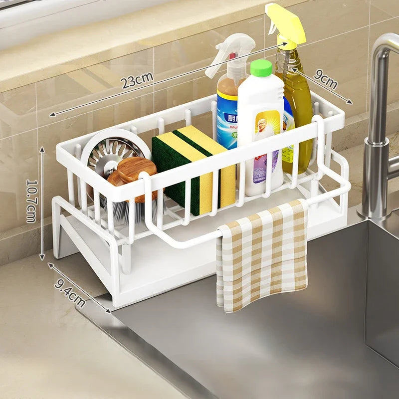 Multifunctional Kitchen Sponge Draining & Storage Rack – Spacious Countertop Organizer for Dish Soap & Rags