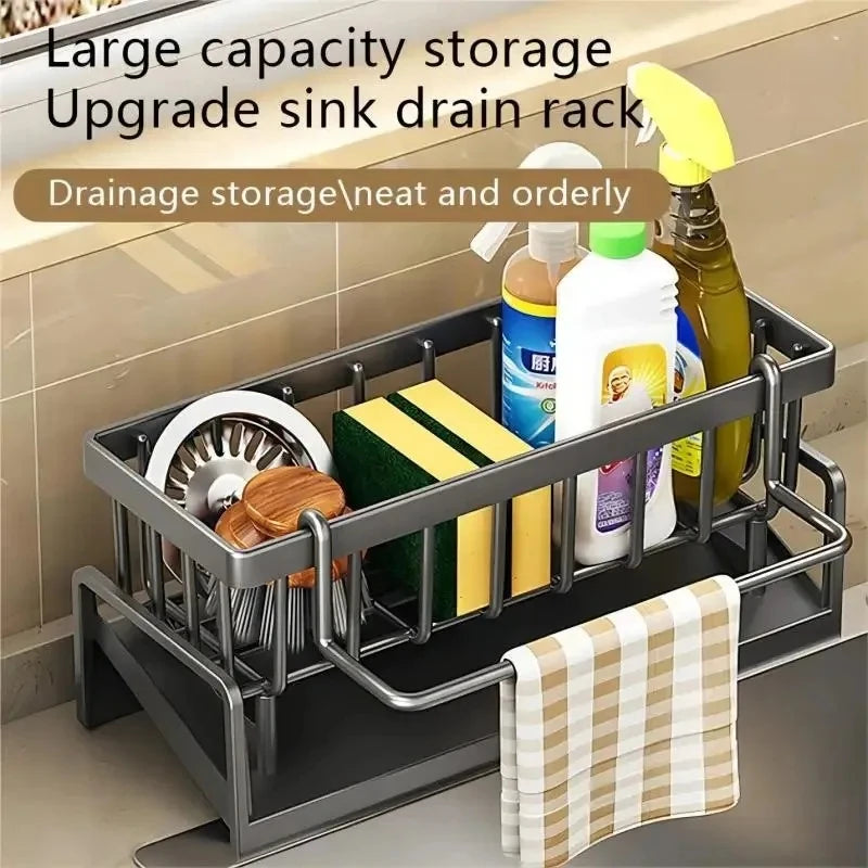 Multifunctional Kitchen Sponge Draining & Storage Rack – Spacious Countertop Organizer for Dish Soap & Rags