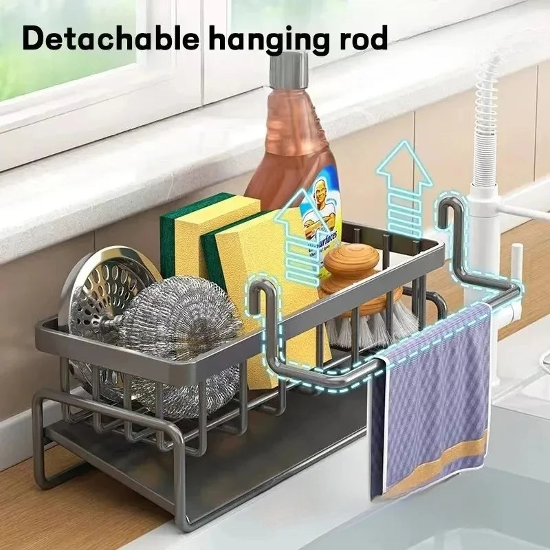 Multifunctional Kitchen Sponge Draining & Storage Rack – Spacious Countertop Organizer for Dish Soap & Rags