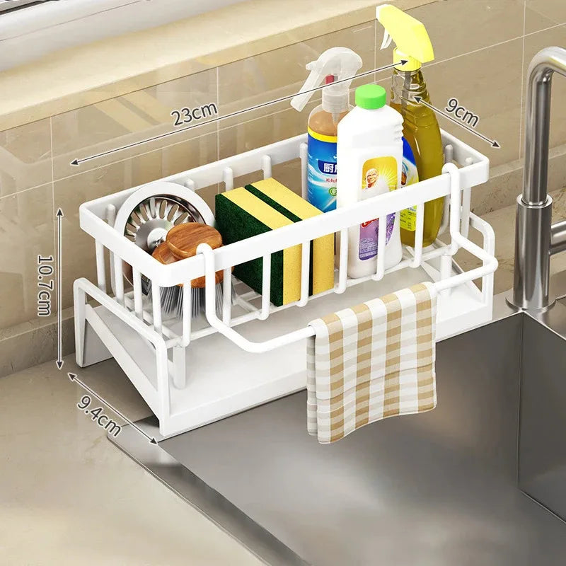 Multifunctional Kitchen Sponge Draining & Storage Rack – Spacious Countertop Organizer for Dish Soap & Rags