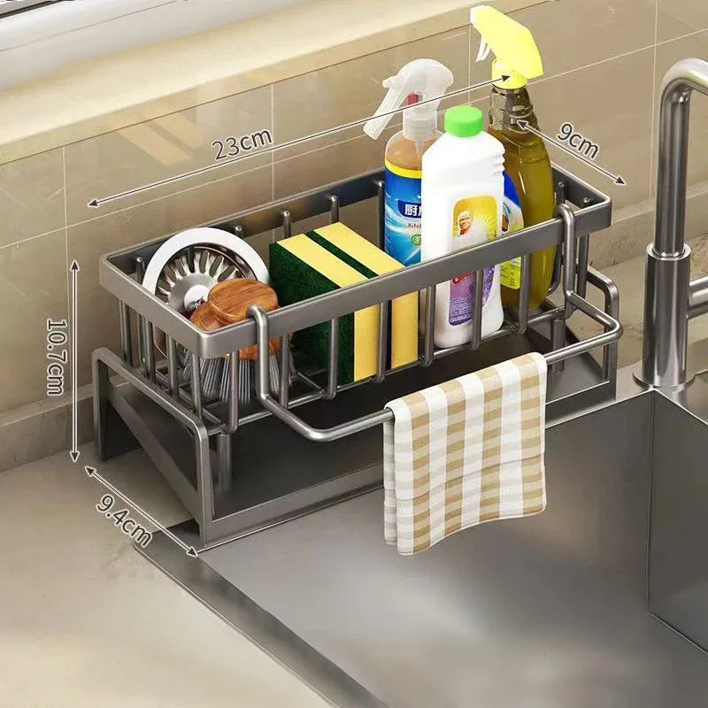 Multifunctional Kitchen Sponge Draining & Storage Rack – Spacious Countertop Organizer for Dish Soap & Rags