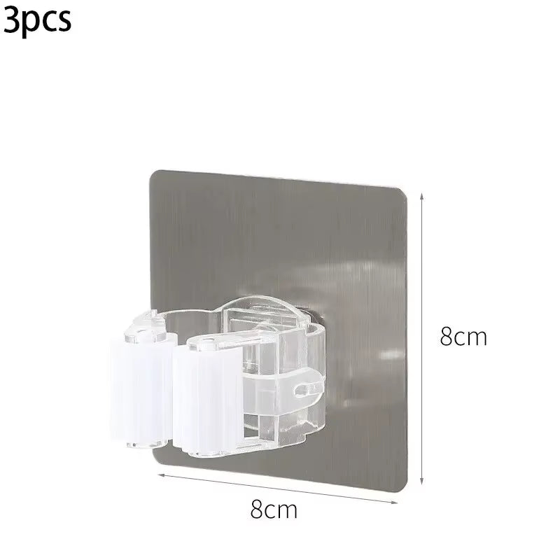 3Pcs Non Marking Mop Hanger Mop Clip Non Drilling Non Marking Broom Mop Hook Clip Mop Cartridge
